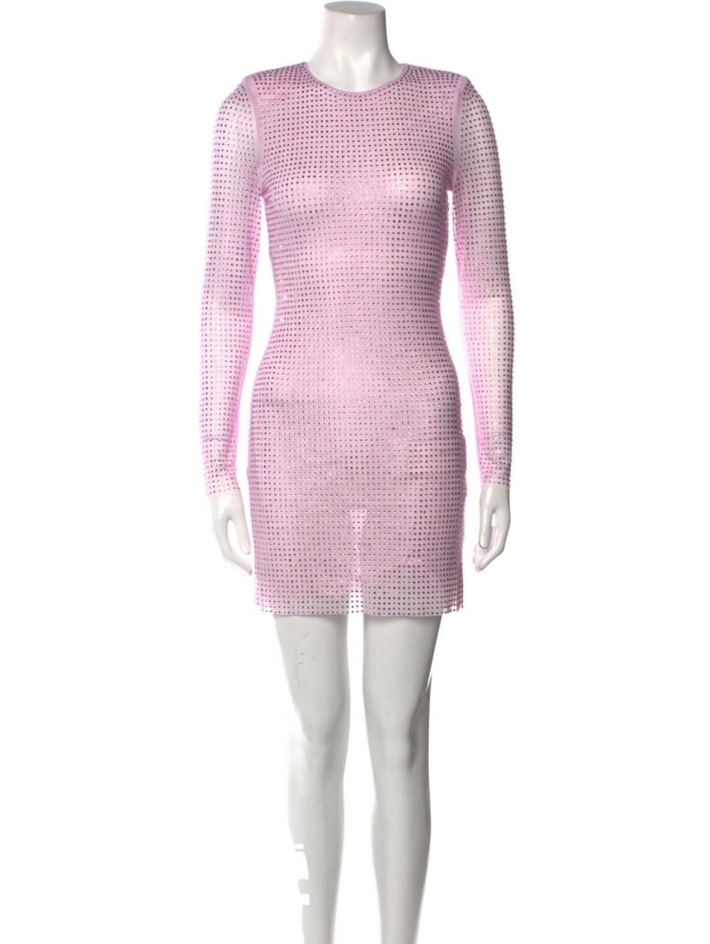 Self-Portrait Pink Long-Sleeve Crystal Mini Dress Size Small